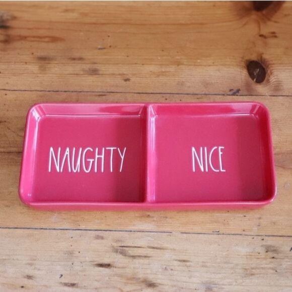 Rae Dunn Other - New Rae Dunn Naughty Nice Red Ceramic Tray Red White